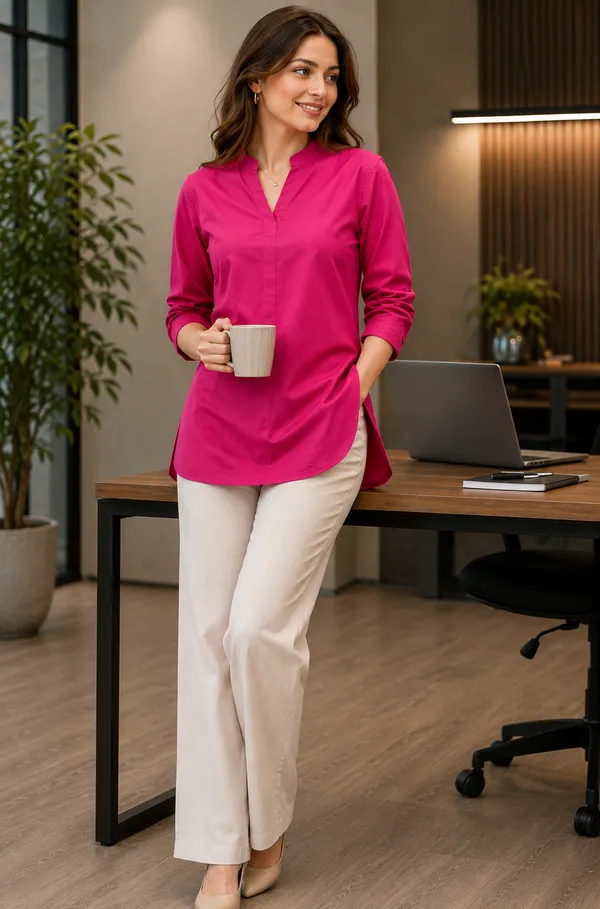 Elegant_Dark_Pink_Women_Kurta_Modern_Office_Wear