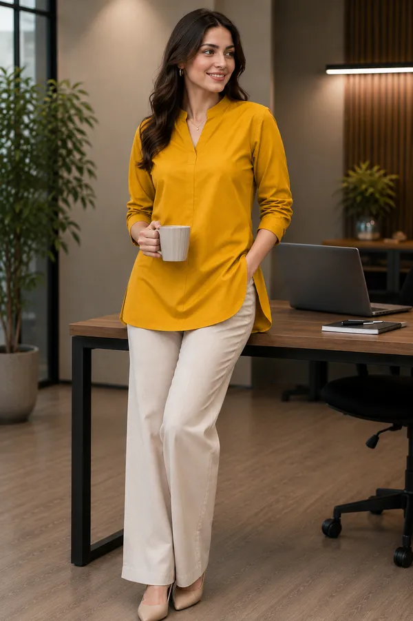 Elegant_Mustard_Yellow_Women_Kurta_Modern_Office_Wear