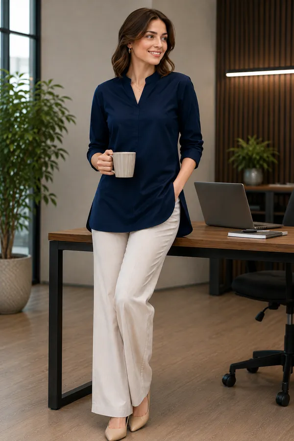 Elegant_Navy_Blue_Women_Kurta_Modern_Office_Wear