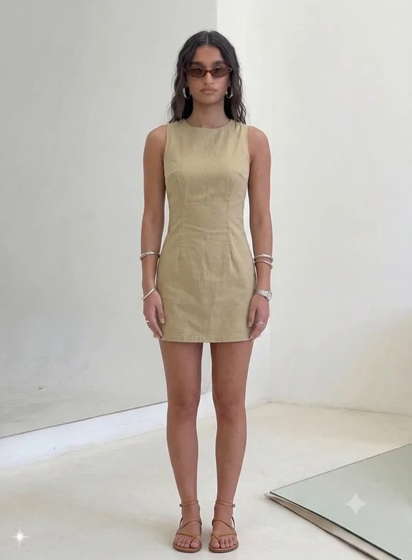 Women's_Khaki_Sleeveless_Bodycon_Mini_Dress_|_Premium_Cotton_Blend_|_Casual_&_Party_Wear