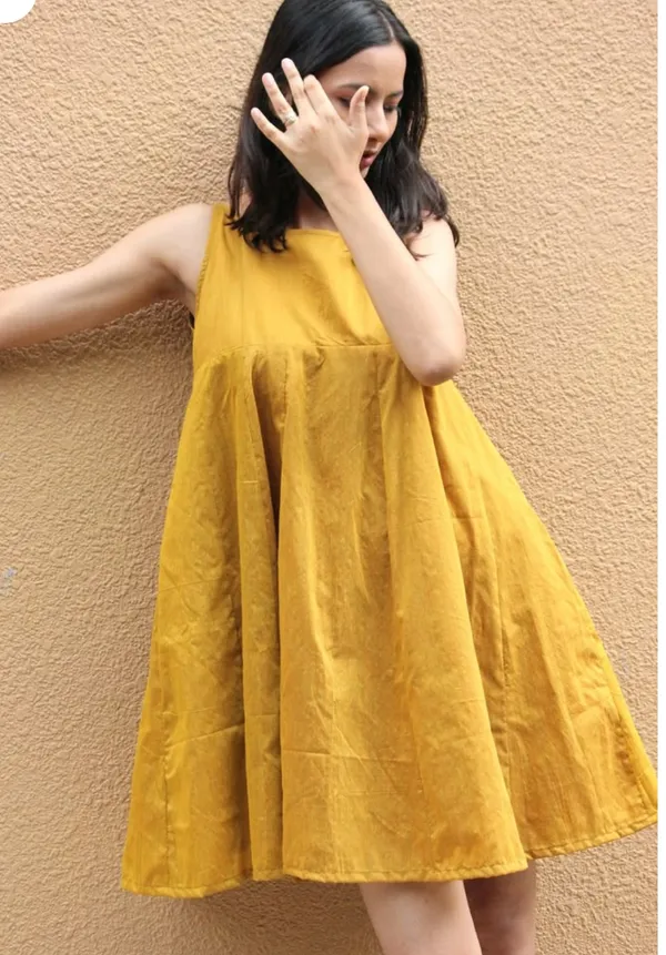 Women's_Mustard_Cotton_A-Line_Sleeveless_Flared_Mini_Dress_|_Casual_Summer_Dress