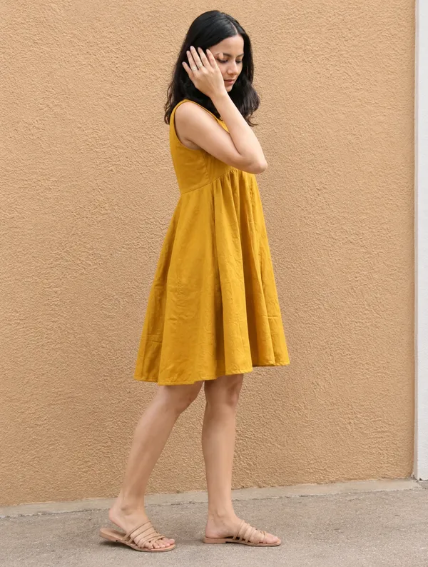 Women's_Mustard_Cotton_A-Line_Sleeveless_Flared_Mini_Dress_|_Casual_Summer_Dress
