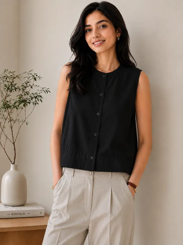 Women_Black_Sleeveless_Cotton_Blend_A-Line_Top_|_Casual_Relaxed_Fit_Round_Neck_Summer_Crop_Top
