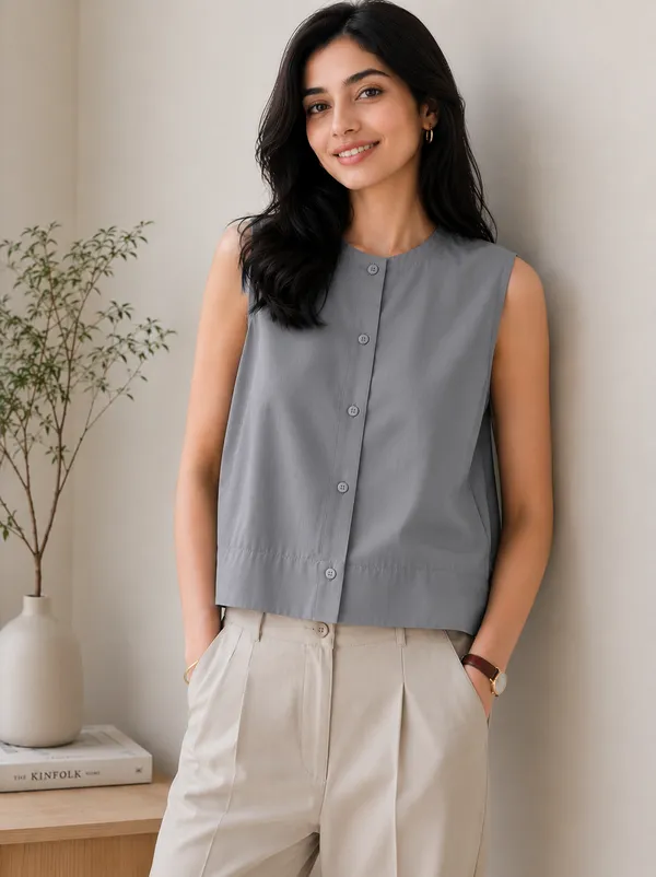 Women_Grey_Sleeveless_Cotton_Blend_A-Line_Top_|_Casual_Relaxed_Fit_Round_Neck_Summer_Crop_Top