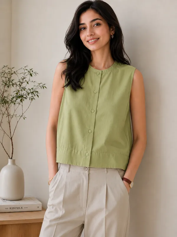 Women_Light_Green_Sleeveless_Cotton_Blend_A-Line_Top_|_Casual_Relaxed_Fit_Round_Neck_Summer_Crop_Top