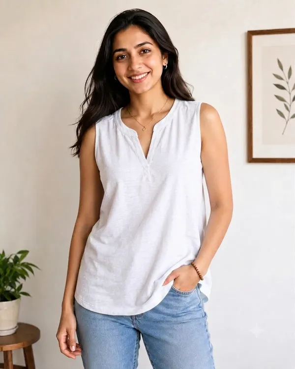Women_White_Sleeveless_V-Neck_A-Line_Top_|_Relaxed_Fit_Casual_Summer_Tunic