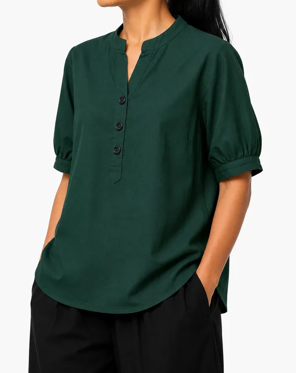Green_Solid_V_Neck_Top_For_Women