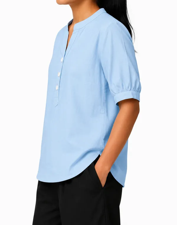 Women's_Sky_Blue_Cotton_Blend_Mandarin_Collar_Half_Sleeve_Casual_Top