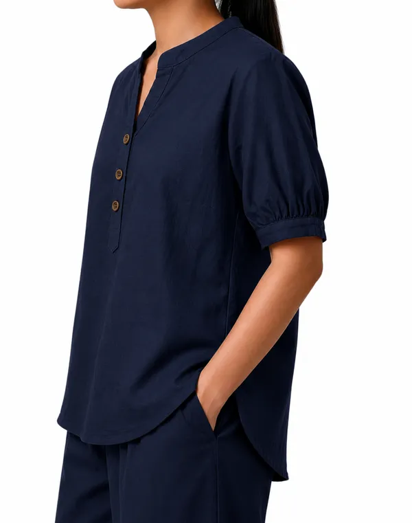 Blue_Solid_V_Neck_Top_For_Women