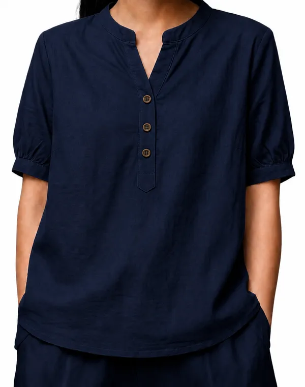 Blue_Solid_V_Neck_Top_For_Women