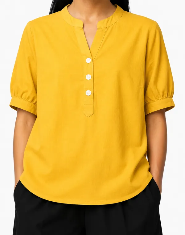 Yellow_Solid_V_Neck_Top_For_Women