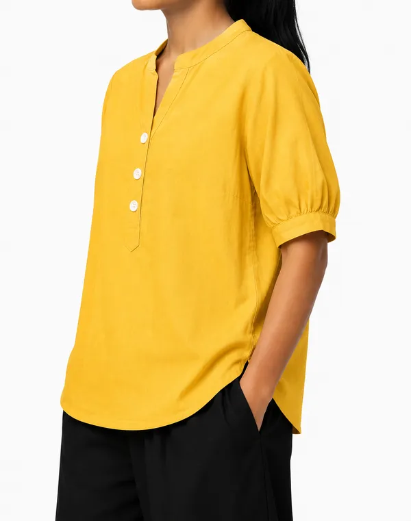 Yellow_Solid_V_Neck_Top_For_Women