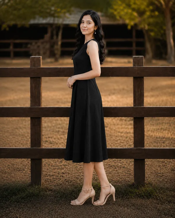 Women's_Black_Sleeveless_A-Line_Midi_Dress_|_Solid_Button-Down_Casual_Cotton_Blend_Dress_|_Elegant_Summer_&_Party_Wear
