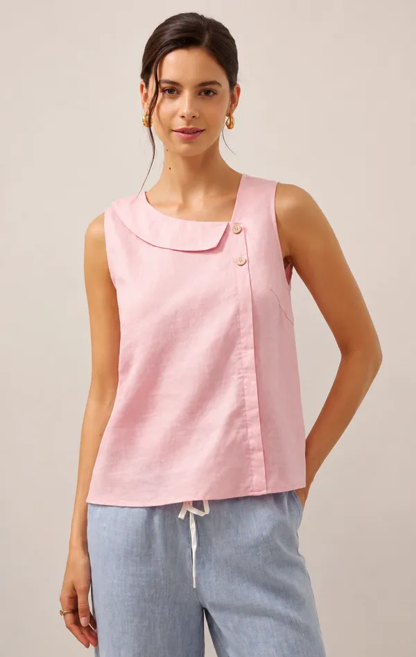 Women_Baby_pink_Sleeveless_Relaxed_Fit_Top_with_Round_Neck,_Overlay_Panel_&_Button_Detail