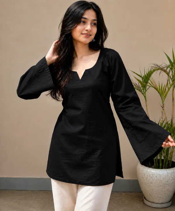 Women�s_Black_Stylish_Kurti_|_Bell_Sleeves_|_Round_Neck_|_Casual_&_Festive_Wear