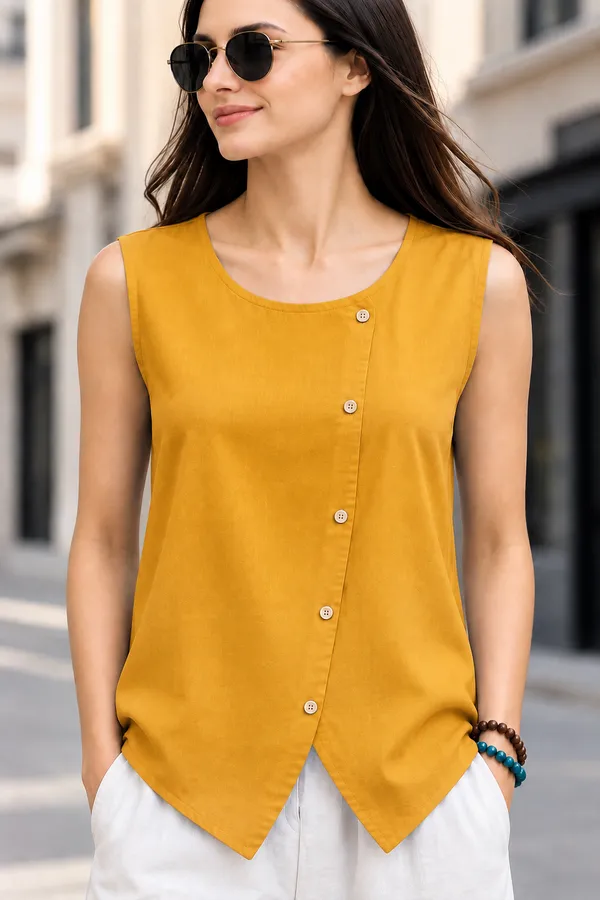 Women_Sleeveless_Asymmetric_Button-Front_Top