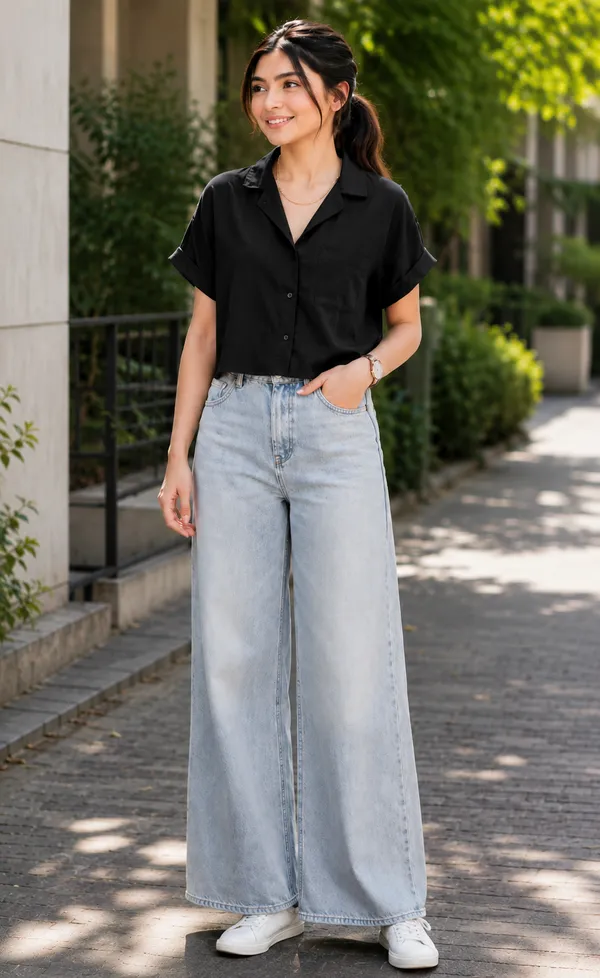 Women_Stylish_Solid_Black_Collared_Crop_Shirt_|_Half_Sleeve_Casual_Top_for_Women