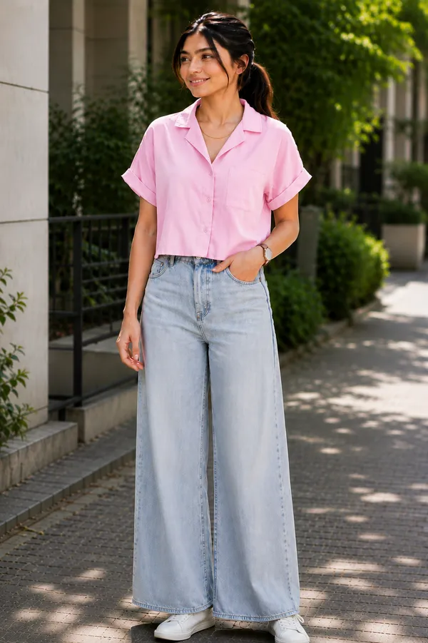Women_Stylish_Solid_Light_Pink_Collared_Crop_Shirt_|_Half_Sleeve_Casual_Top_for_Women