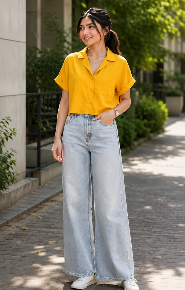 Women_Stylish_Solid_Mustard_Yellow_Collared_Crop_Shirt_|_Half_Sleeve_Casual_Top_for_Women