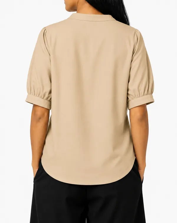 Women's_Khaki_Cotton_Blend_Mandarin_Collar_Half_Sleeve_Casual_Top