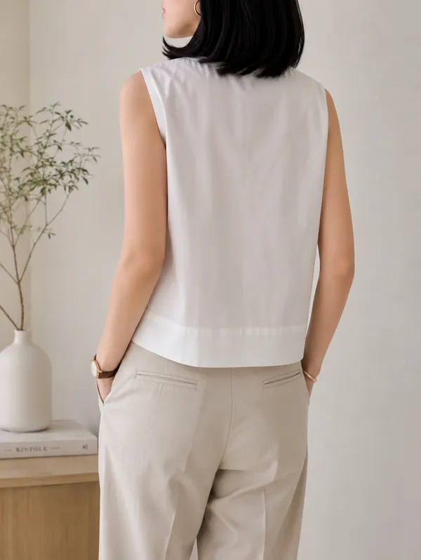 White_Solid_Round_Neck_Sleeveless_Top_For_Women