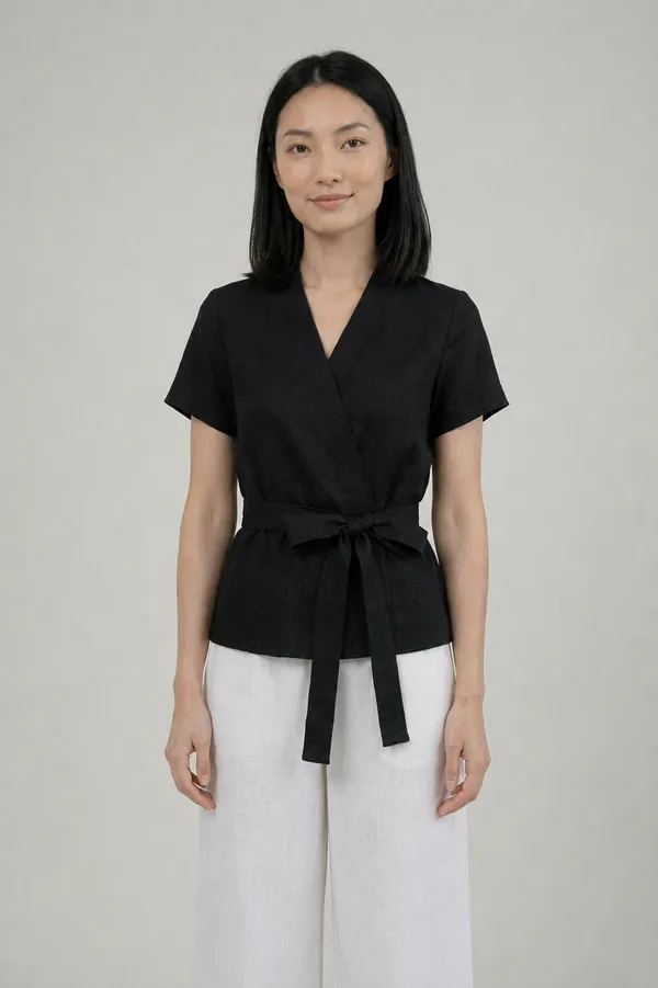 Black_Solid_V-Neck_Sleeveless_Top_For_Women