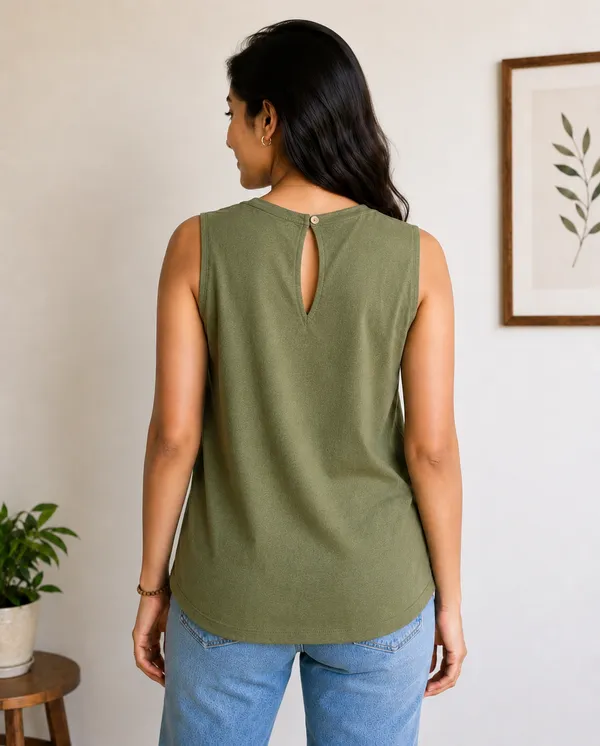 Green_Solid_V-Neck_Sleeveless_Top_For_Women