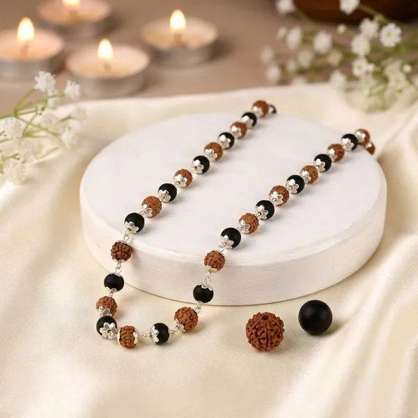 Karungali_Rudraksha_Silver_Cap_108_Bead_Prayer_Mala