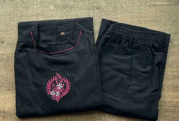 Black_Cotton_Embroidered_Kurta_With_Pant