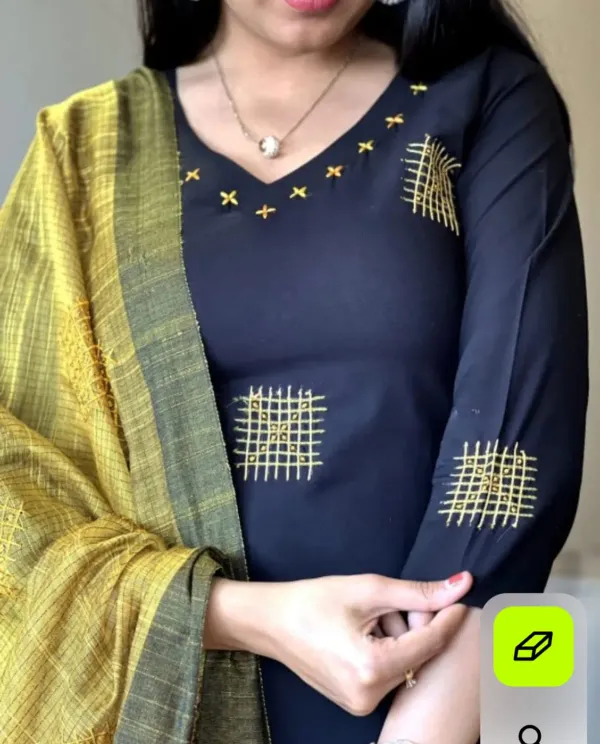 Black_Cotton_Handloom_Kurta_Pant_With_Dupatta_Set_For_Women