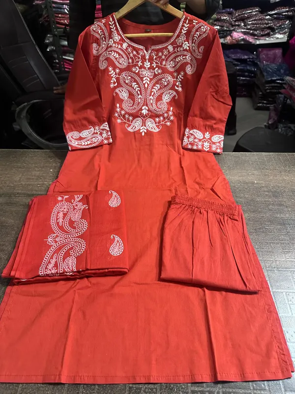 Cotton_Embroidered_Kurta_With_Pant_&_Dupatta_Set