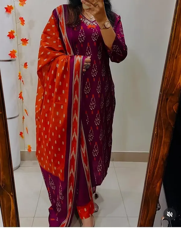 Designer_Ikkat_Print_with_Kurti_Pant_&_Dupatta_Set