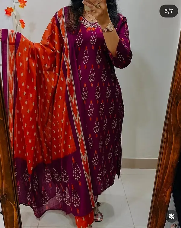 Designer_Ikkat_Print_with_Kurti_Pant_&_Dupatta_Set