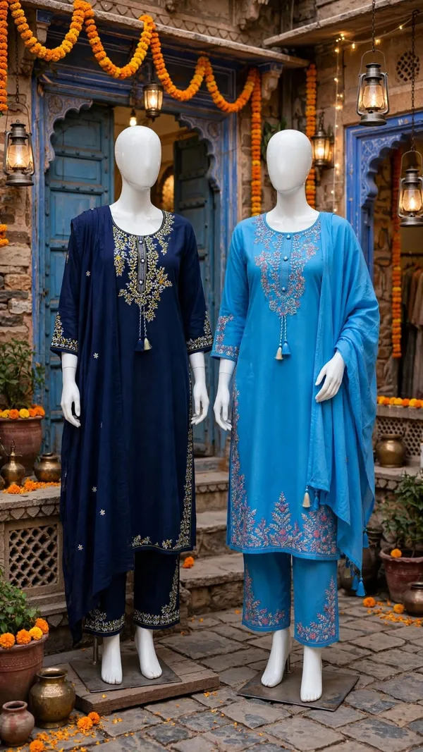 Elegance_Blue_Embroidery_cotton_kurta_set