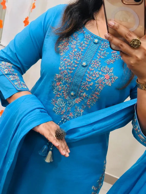 Elegance_Blue_Embroidery_cotton_kurta_set