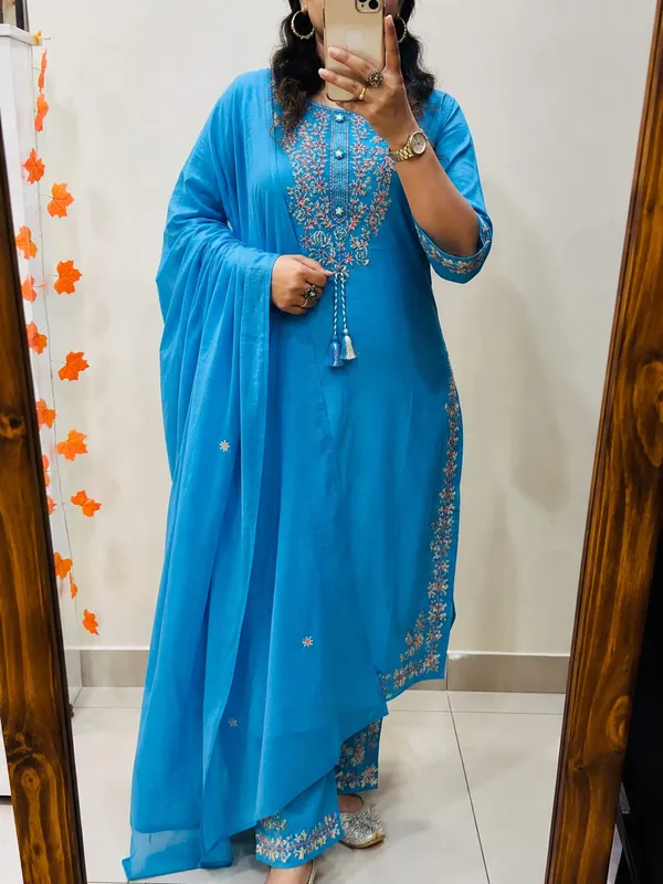 Elegance_Blue_Embroidery_cotton_kurta_set