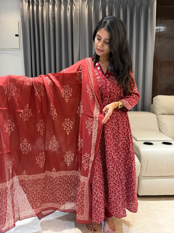 Ethnic_Cotton_Brown_Anarkali_Kurta_Pant_Set_with_Mirror_Detailing