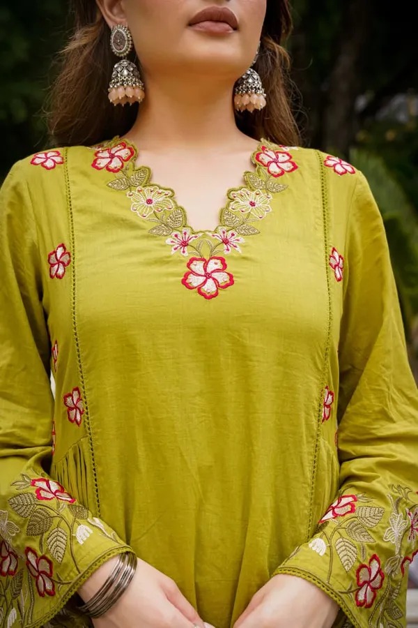 Green_Premium_Embroidered_Cotton_Flared_Suit_Set