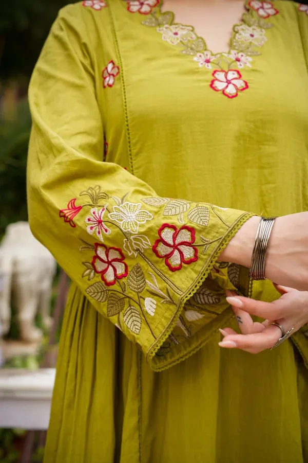 Green_Premium_Embroidered_Cotton_Flared_Suit_Set