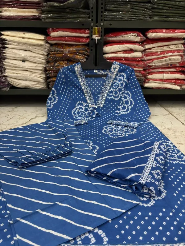 Jaipuri_Blue_Bandhani_Printed_Kurta_Palazzo_Set