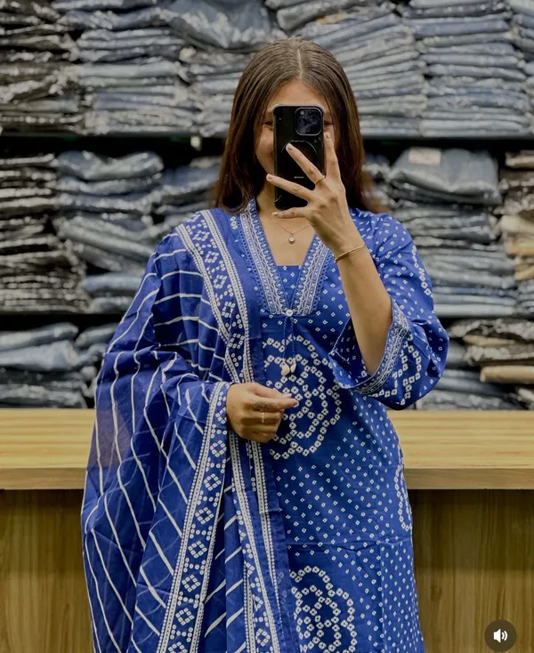 Jaipuri_Blue_Bandhani_Printed_Kurta_Palazzo_Set