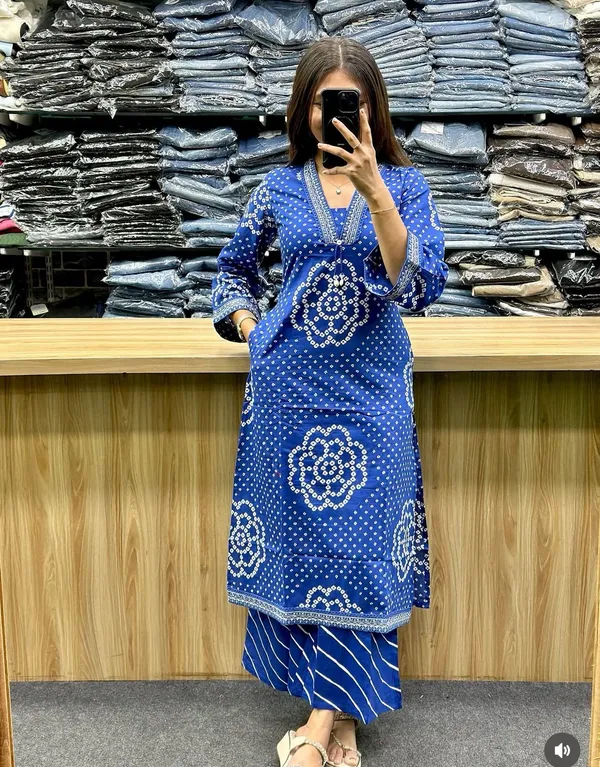 Jaipuri_Blue_Bandhani_Printed_Kurta_Palazzo_Set