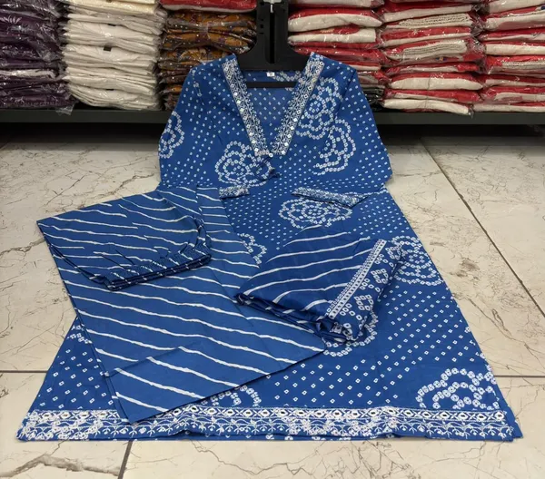 Jaipuri_Blue_Bandhani_Printed_Kurta_Palazzo_Set