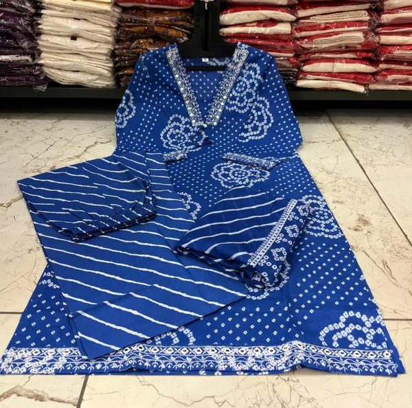 Jaipuri_Blue_Bandhani_Printed_Kurta_Palazzo_Set