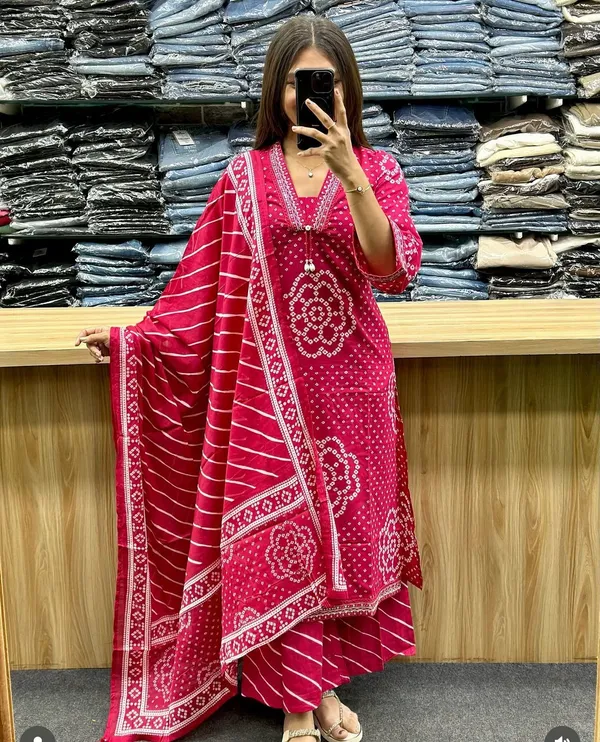 Jaipuri_Pink_Bandhani_Printed_Kurta_Palazzo_Set