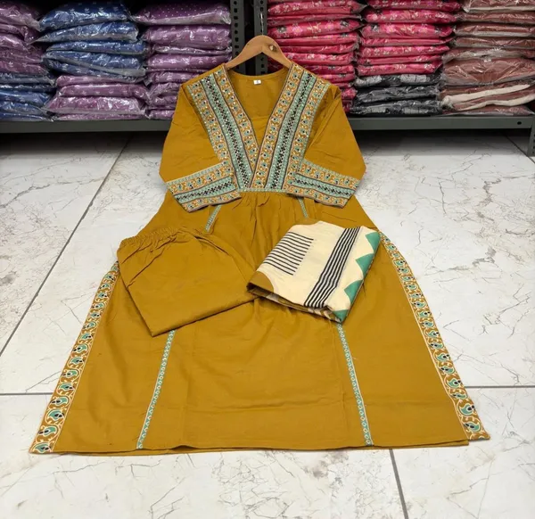 Jaipuri_Yellow_Cotton_Women_Printed_Kurta_Pant_Dupatta_Set