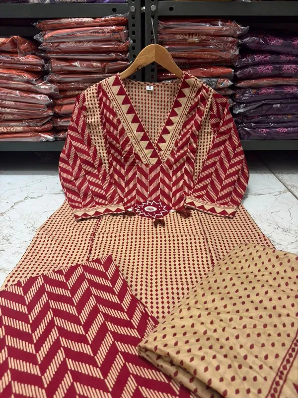 Maroon_Color_Premium_Heavy_Cotton_Kurti_Pant_Set_with_Dupatta_