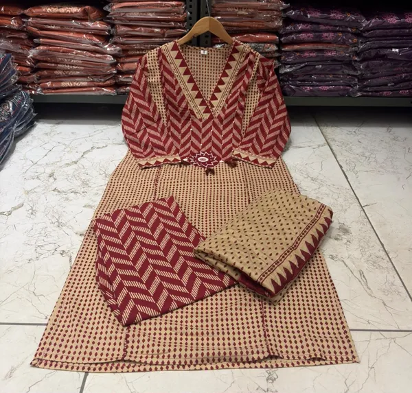 Maroon_Color_Premium_Heavy_Cotton_Kurti_Pant_Set_with_Dupatta_