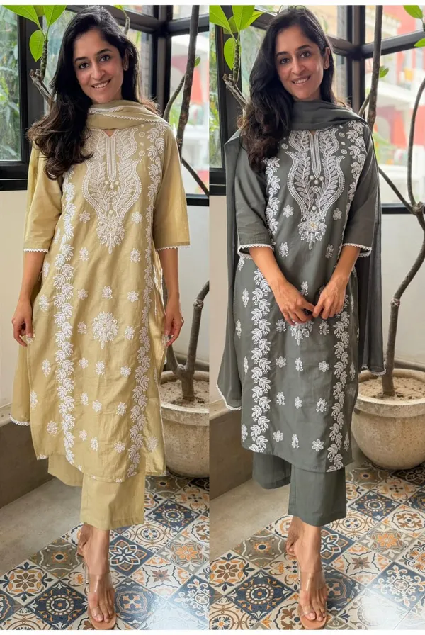 Mehndi_Color_Heavy_Cotton_full_(ChiCkenkari)_Embroidery_Kurti_Plazo_Duppta_set