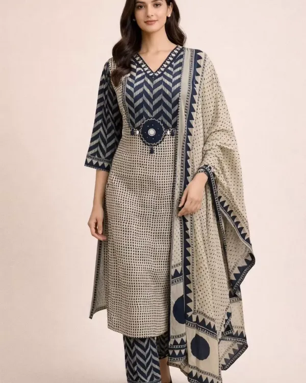Navy_Blue_Color_Premium_Heavy_Cotton_Kurti_Pant_Set_with_Dupatta_
